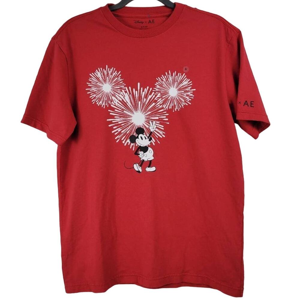 Disney‎ x AE American Eagle Mickey Mouse Fireworks Graphic Red T-Shirt